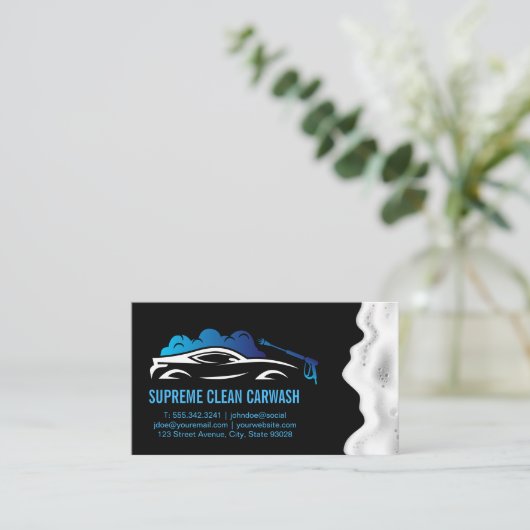 スプレー洗浄されるスポーツカー | 石けん水 名刺 (スタンド正面)