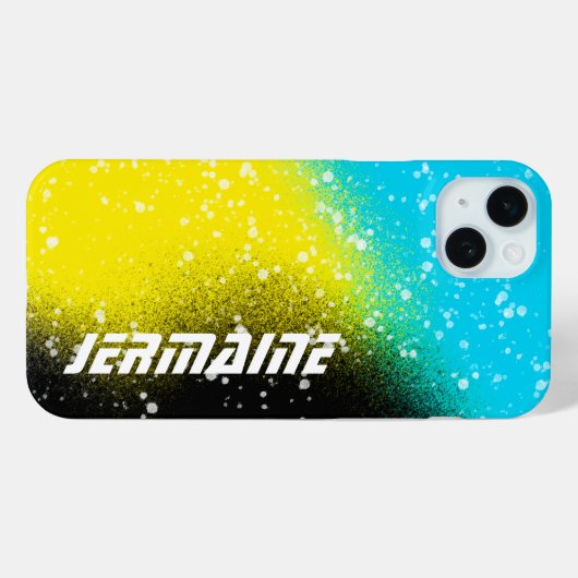 スプレー絵を描ブラックアクアとイエローの名前 Case-Mate iPhoneケース (裏面 (横))