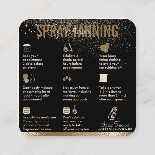 スプレーTanアフターケアの手順のヒント スクエア名刺 (裏面)