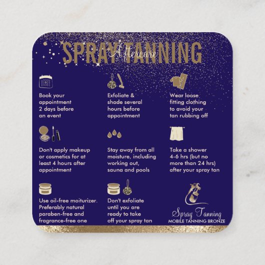 スプレーTanアフターケアの手順のヒントnavy スクエア名刺 (裏面)