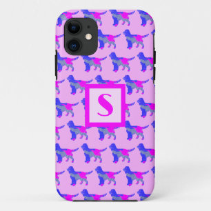 スプロッカースパニエル犬かわいい犬ピンクのシルエットモノグラム iPhone 11 ケース