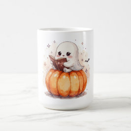 スプーキーかわいいお化けの読書 – ハロウィンのパンプキン コーヒーマグカップ