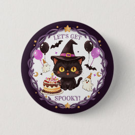 スプーキーかわいい魔女 黒猫 ウィザード ファンタジーパーティー 缶バッジ
