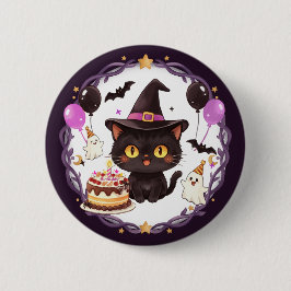 スプーキーかわいい魔女 黒猫 ウィザード ファンタジーパーティー 缶バッジ