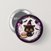 スプーキーかわいい魔女 黒猫 ウィザード ファンタジーパーティー 缶バッジ (正面&裏面)