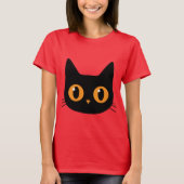 スプーキーかわいい黒猫の顔のハロウィンフェリネ Tシャツ (正面)