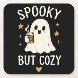 スプーキーだけどコージーな幽霊のハロウィン スクエアペーパーコースター