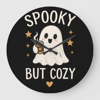 スプーキーだけどコージーな幽霊のハロウィン ラージ壁時計