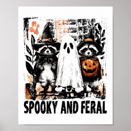 スプーキーで野生のハロウィン かわいい幽霊アライグマ トリック ポスター (正面)