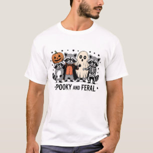 スプーキーで野生のユーモラスなハロウィン・アライグマ Tシャツ
