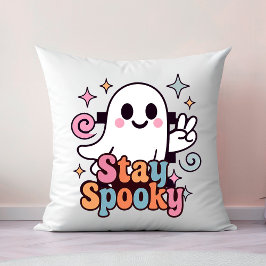 スプーキーなグルービーゴースト レトロ パステル ハロウィン クッション