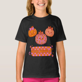 スプーキーなディスコパンプキンボウチェックデイジー楽しいアート Tシャツ
