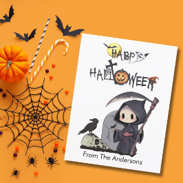 スプーキーな死神の墓地カラス ゴシックハロウィン ポストカード