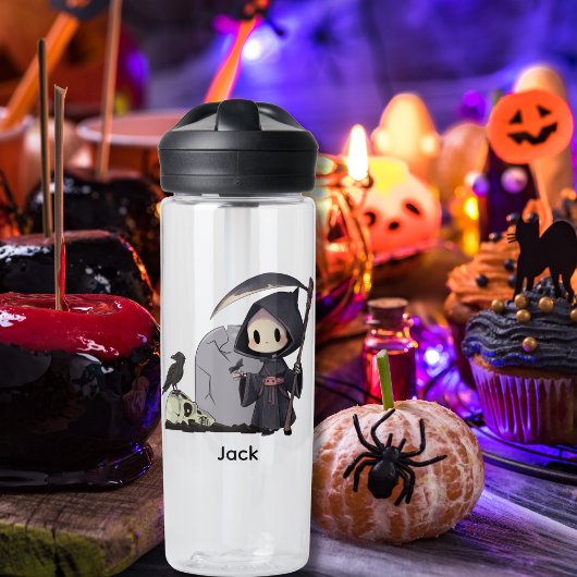 スプーキーな死神の墓場カラス ゴシックハロウィン ウォーターボトル
