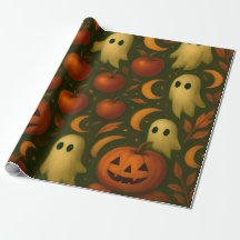 🎃 スプーキーな秋のラッピングペーパー – おばけとかぼちゃ