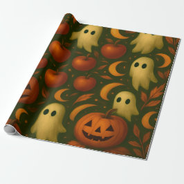 🎃 スプーキーな秋のラッピングペーパー – おばけとかぼちゃ ラッピングペーパー