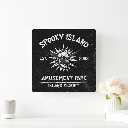スプーキーアイランド創設2002 遊園地 スカル スクエア壁時計 (ホーム)