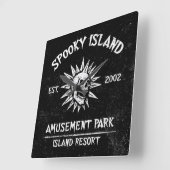 スプーキーアイランド創設2002 遊園地 スカル スクエア壁時計 (傾斜)