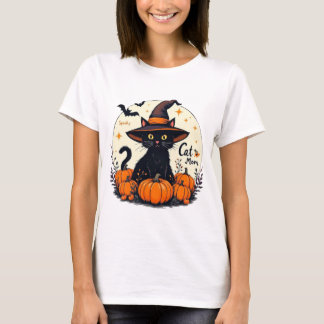 スプーキーキャットママハロウィンTシャツ - かわいい黒猫 Tシャツ