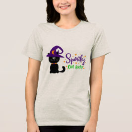 スプーキーキャットレディーTシャツ かわいいハロウィンTシャツ トライブレンドTシャツ