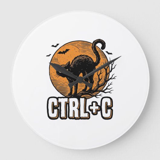 スプーキーキャットCTRL+Cヴィンテージ・ハロウィンベクター・デザイン ラージ壁時計 (正面)