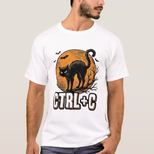 スプーキーキャットCTRL+Cヴィンテージ・ハロウィンベクター・デザイン Tシャツ