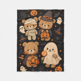 スプーキーキュートテディベアのハロウィンケット フリースブランケット