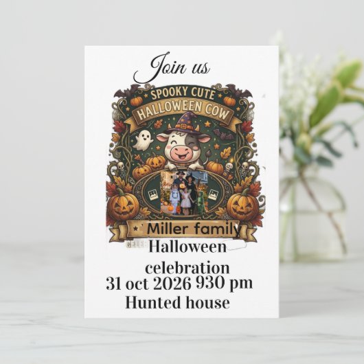スプーキーキュートハロウィーンカウパーソナライズパーティーグッズ 招待状 (スタンド正面)