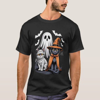 スプーキーゴーストキャットミイラパンプキンかわいい黒猫ハル Tシャツ