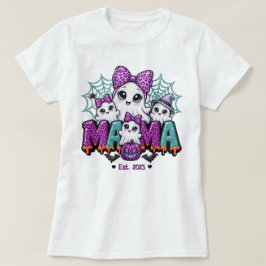 スプーキーゴーストママパープルターコイズハロウィン Tシャツ