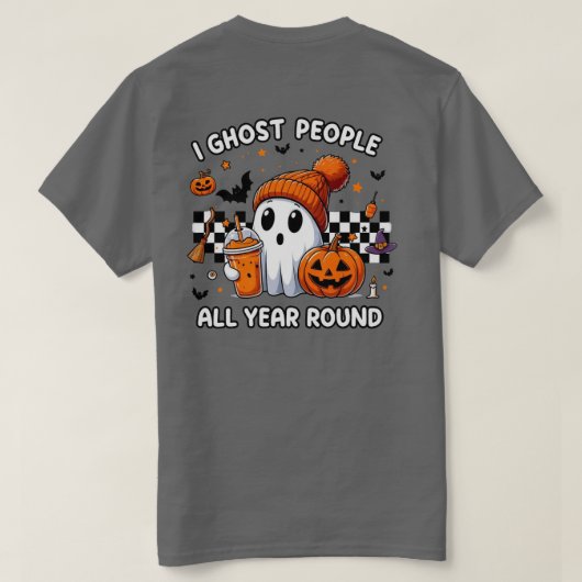 スプーキーシーズンの秋の服装 – かわいい幽霊のハロウィン Tシャツ (デザイン裏面)