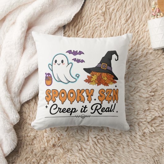 スプーキーシーズンハロウィンのおばけ – かわいい秋の装い クッション (ブランケット)