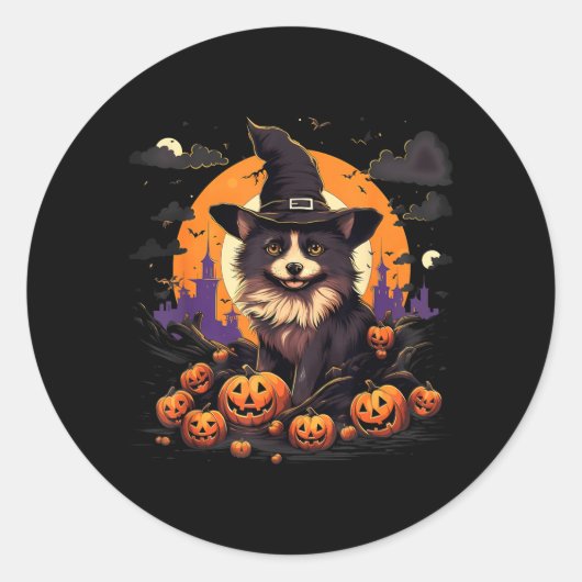 スプーキーポムスキー犬の魔女ハロウィン ラウンドシール (正面)