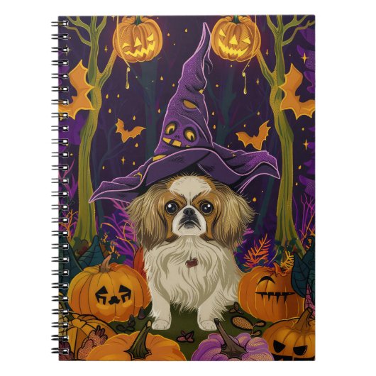 スプーキー京犬ハロウィン魔女とかぼちゃ ノートブック (正面)