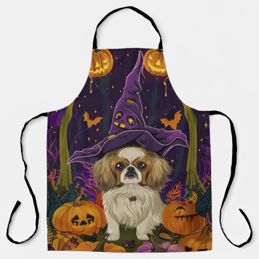 スプーキー京犬ハロウィン魔女とパンプキン エプロン (正面)