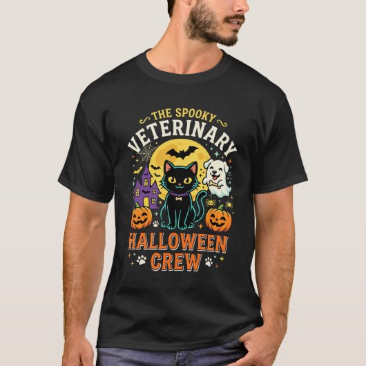 スプーキー獣医ハロウィンクルーデザイン Tシャツ (正面)