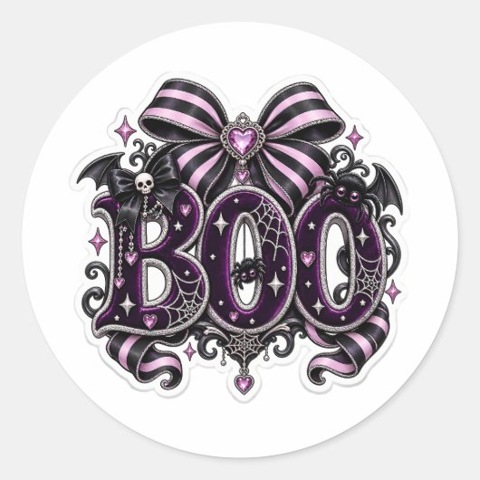 スプーキー カワイイ "BOO" ハロウィン ラウンドシール (正面)