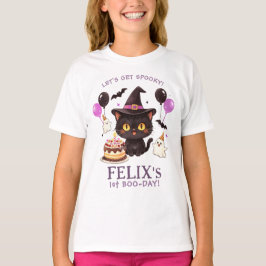 スプーキー キュート ウィッチ ブラックキャット マジシャン 1歳の誕生日 Tシャツ