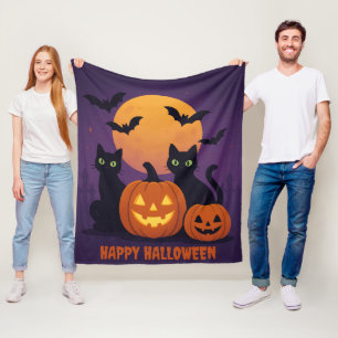 スプーキー キュート ハロウィン 黒猫とカボチャのあったかルームウェア フリースブランケット