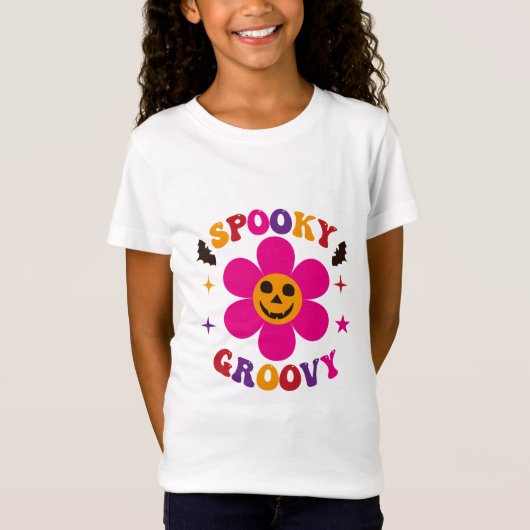 スプーキー グルービー ピンクフラワー ハロウィン Tシャツ (正面)