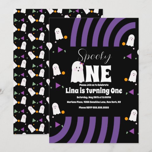 スプーキー・グルービー・レターズ ハロウィン 誕生日 招待状 (正面/裏面)