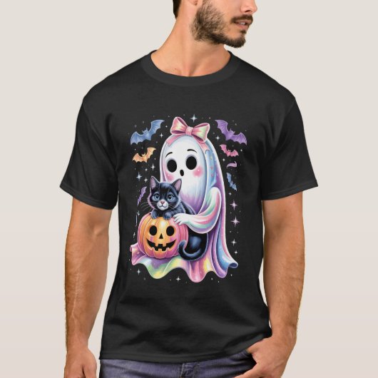 スプーキー コケット 幽霊 猫 かぼちゃ かわいい 黒猫 Tシャツ (正面)