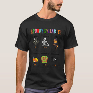 スプーキー・シラブル読み方先生 楽しいハロウィンE Tシャツ