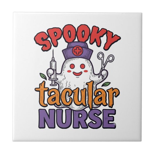 スプーキー・タキュラー・ナース・ハロウィーン・ゴーストTシャツデザイン タイル (正面)