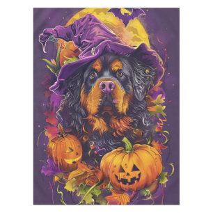 スプーキー チベットン・マスティフ 犬 ハロウィン 魔女 パンプキン テーブルクロス