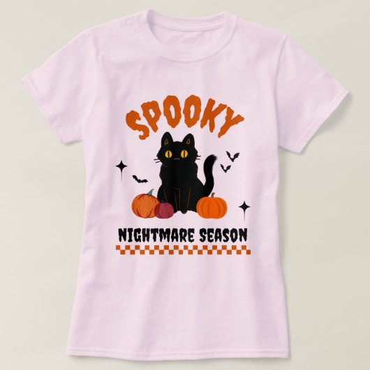 スプーキー・ナイトメア・シーズン 黒猫 カボチャ ハロウィン Tシャツ (デザイン正面)