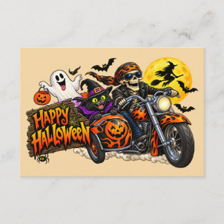スプーキー ハッピー ハロウィン オートバイ スケルトン バイカー エンクロージャーカード