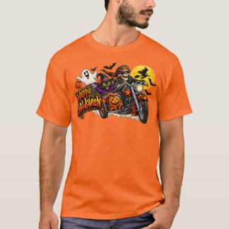 スプーキー ハッピー ハロウィン オートバイ スケルトン バイカー Tシャツ