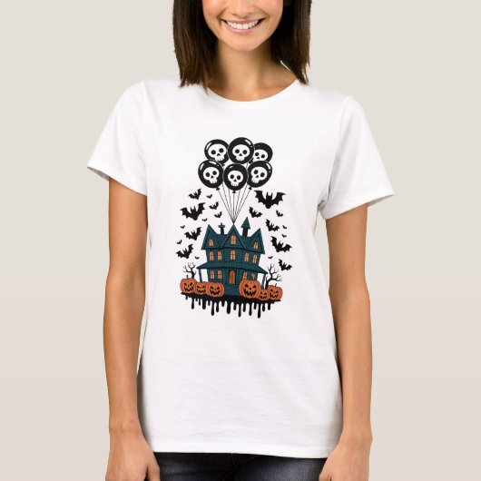 スプーキー・ハロウィン・ゴシック - 幽霊屋敷 Tシャツ (正面)