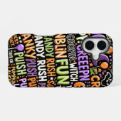 スプーキー ハロウィン テキスト パターン スマホケース iPhone 16ケース (裏面横)